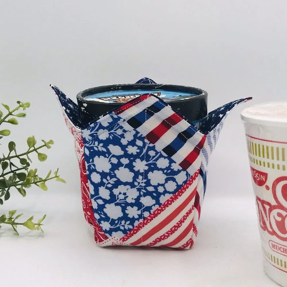 3 Piece Set Microwave Cozies, Reversible Patriotic Patchwork, Plate, Bowl, Pint